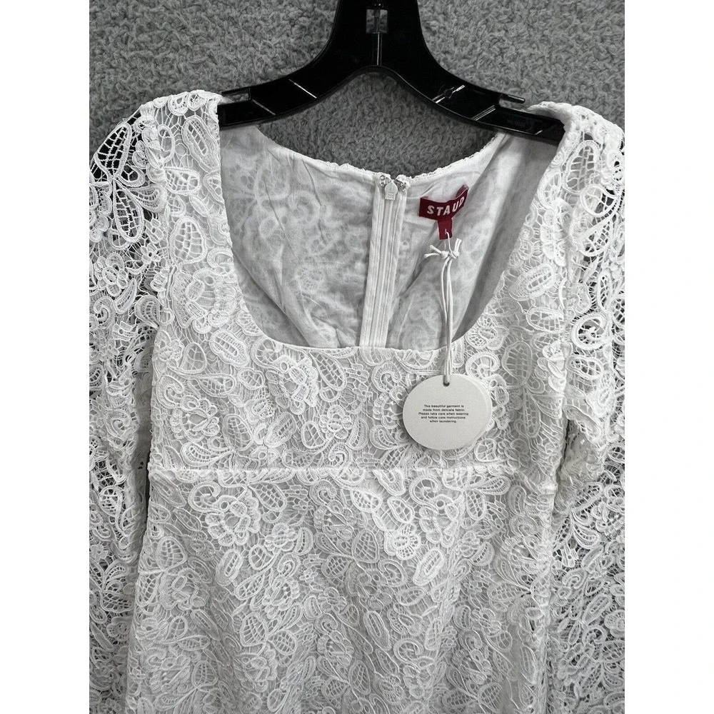 Staud Beth Long Sleeve Lace Empire Waist Dress - Picture 5 of 11